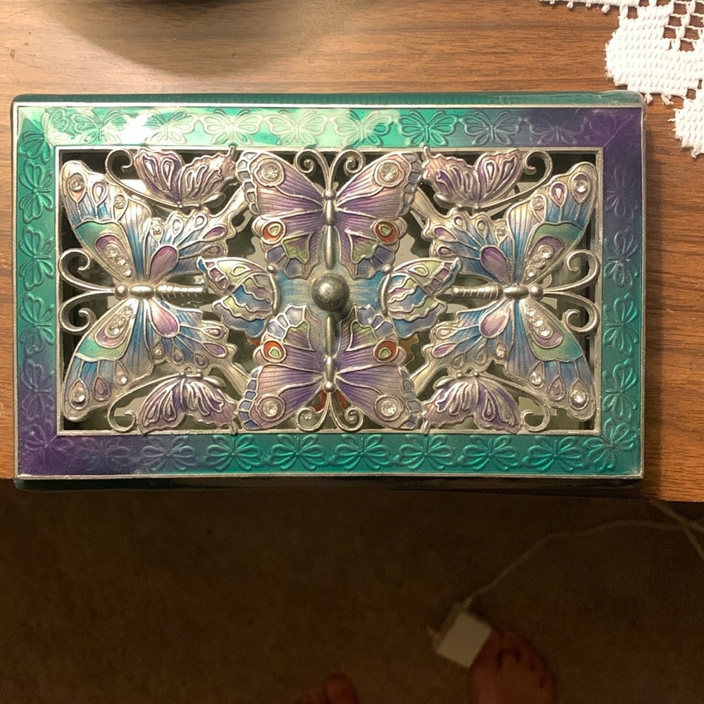 Metal enamel butterfly trinket jewelry box
